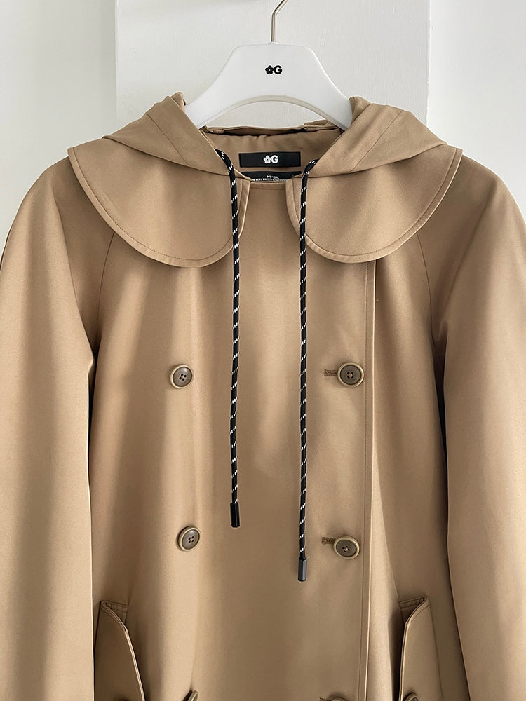 PFF GIRL. Original Design Khaki Hooded Trench Coat