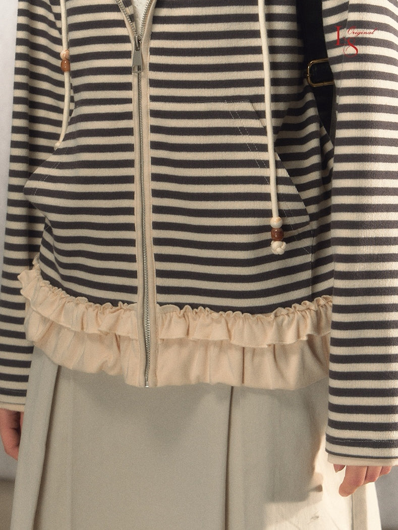 LOLOL. Original Design Striped Hoodie Zip-Up Cardigan