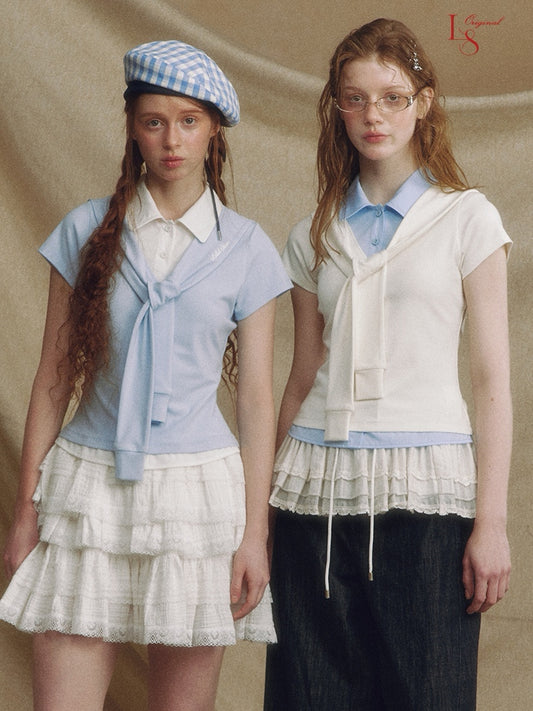 LOLOL. Original Design Layered Look Sailor Collar Cape Design T-Shirt