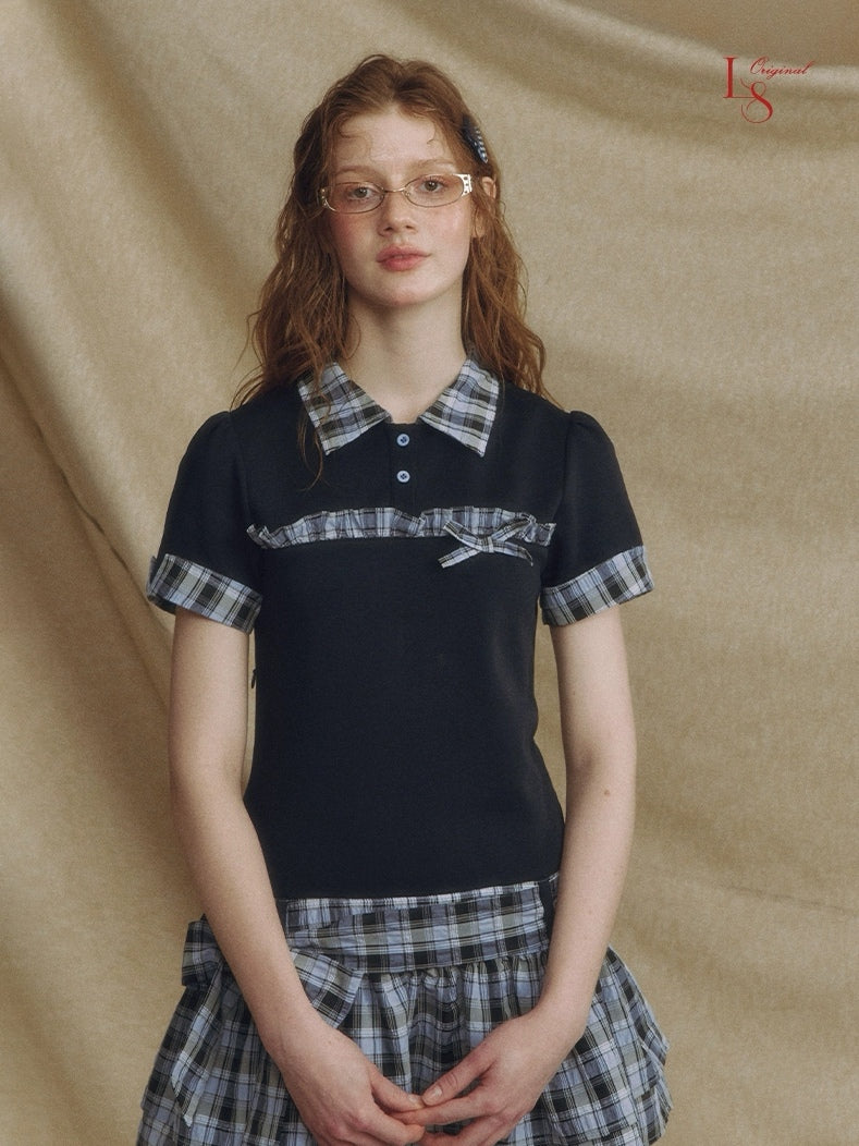 LOLOL. Original Design Contrast Plaid Layered Shirt Dress