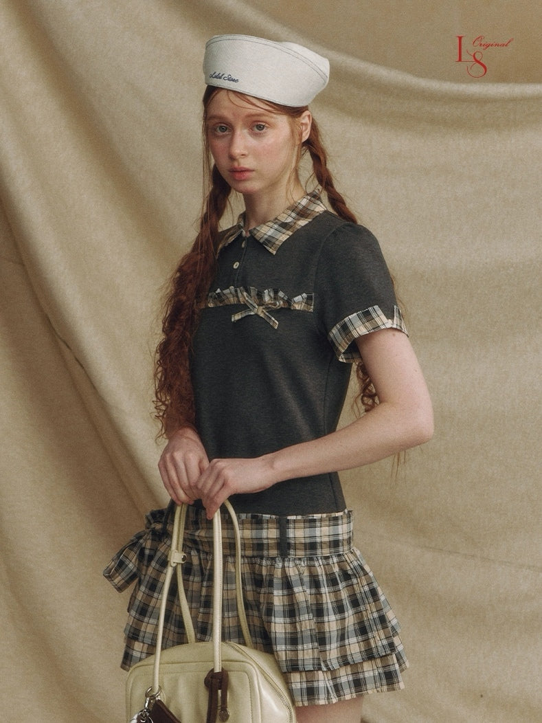 LOLOL. Original Design Contrast Plaid Layered Shirt Dress