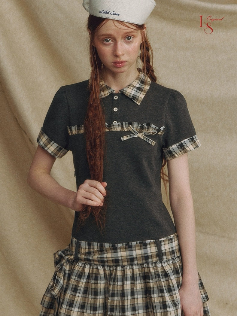 LOLOL. Original Design Contrast Plaid Layered Shirt Dress