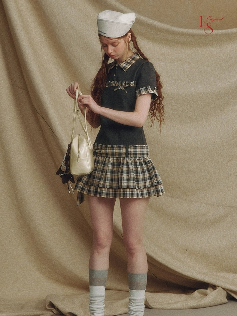LOLOL. Original Design Contrast Plaid Layered Shirt Dress