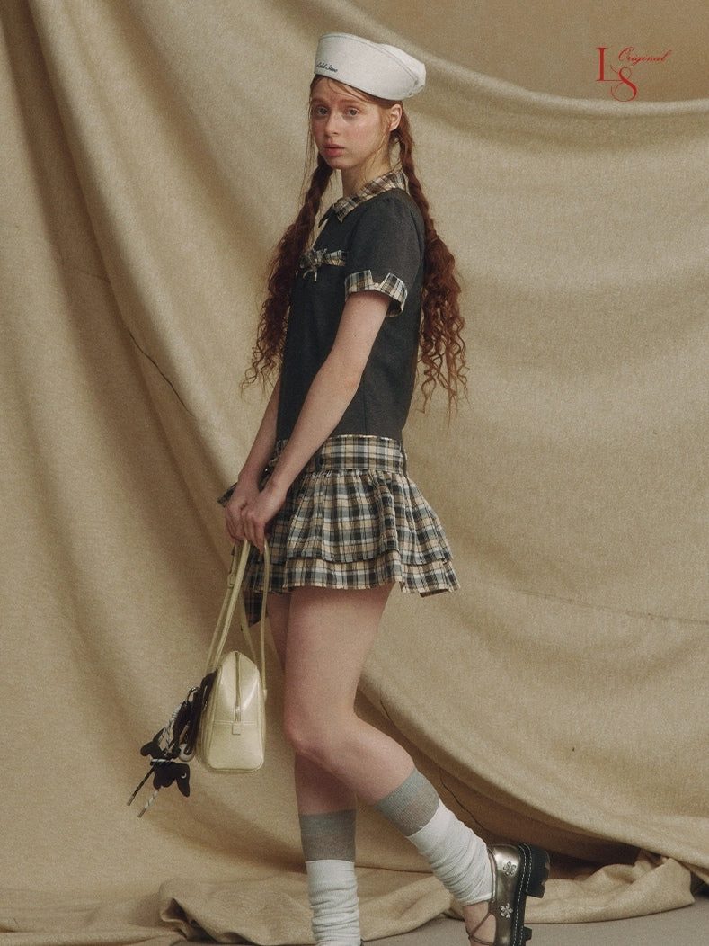 LOLOL. Original Design Contrast Plaid Layered Shirt Dress