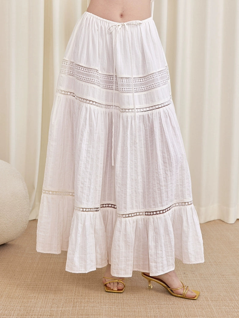 ilessisWANG. Original Design Boho Lace Linen Cami Top & Hollow-Out Skirt Set