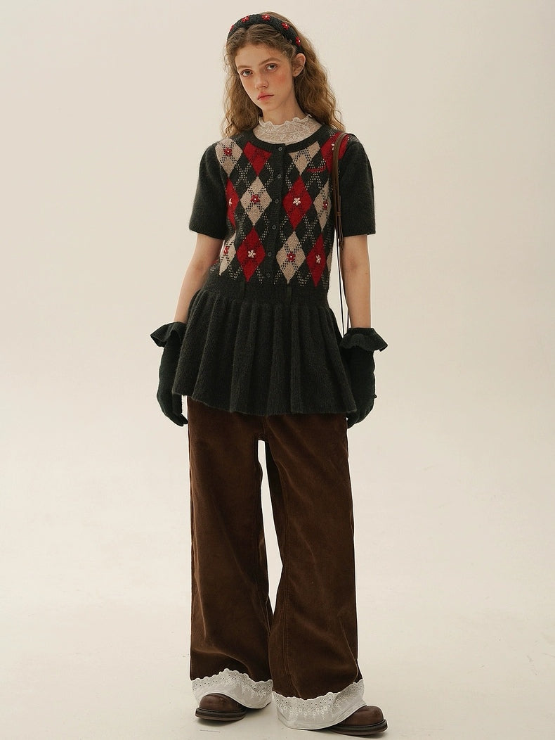 Moromoro. Original Design Diamond Pattern Hand-Embroidered Knit Dress