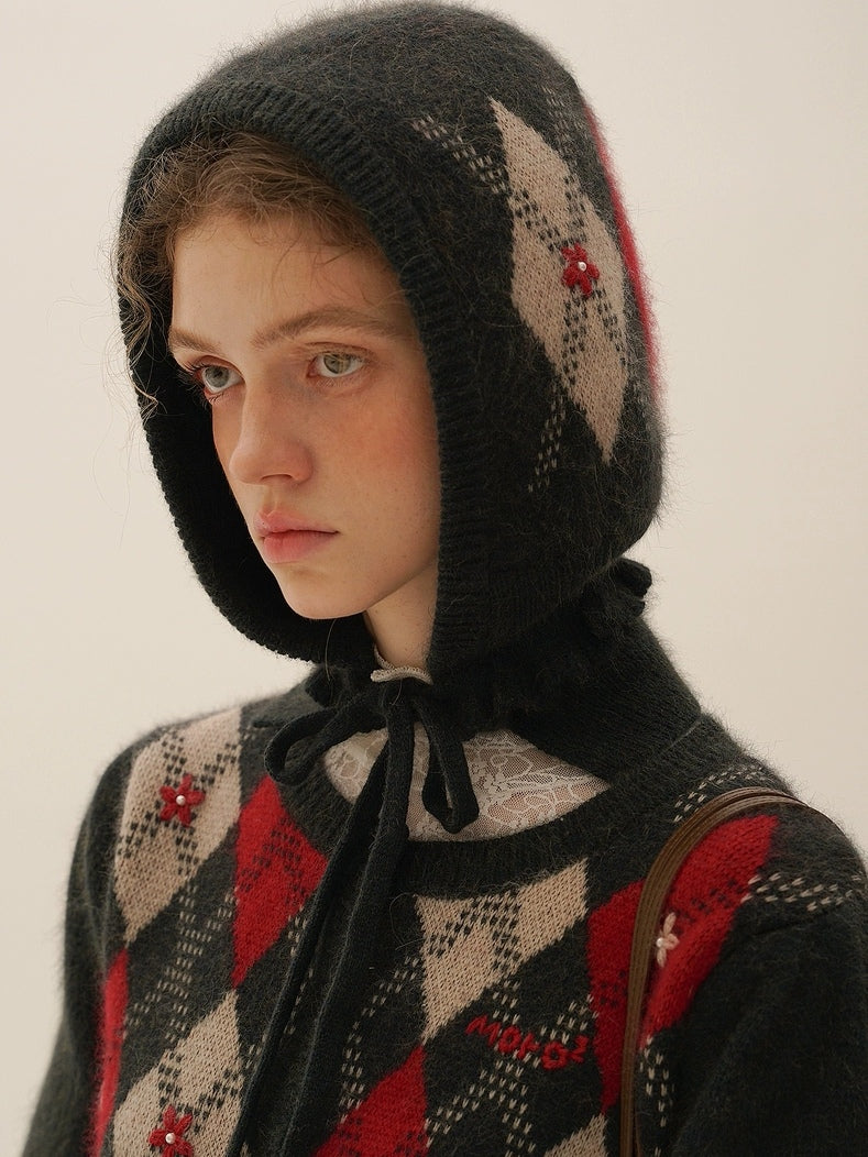 Moromoro. Original Design Diamond Pattern Hand-Embroidered Knit Dress