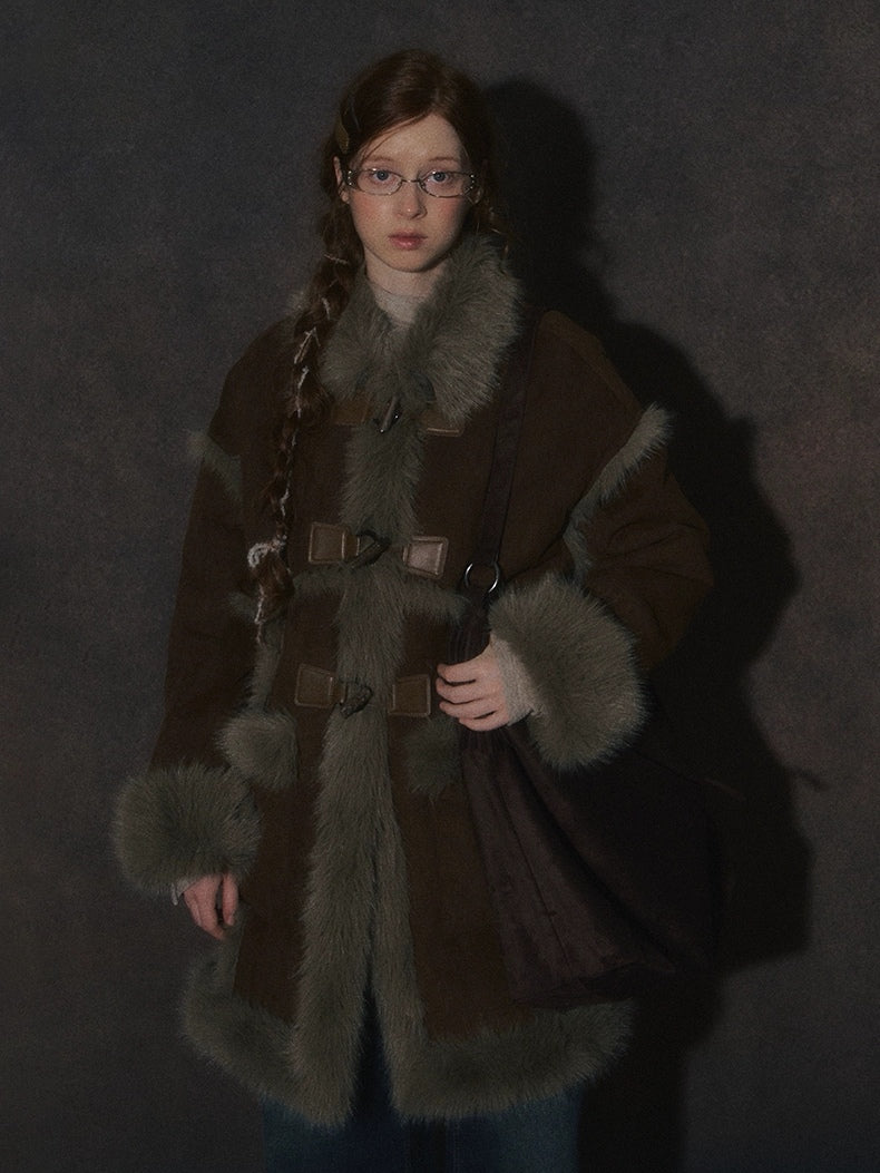 LOLOL. Original Design Horn BuckleFur Collar Long Coat