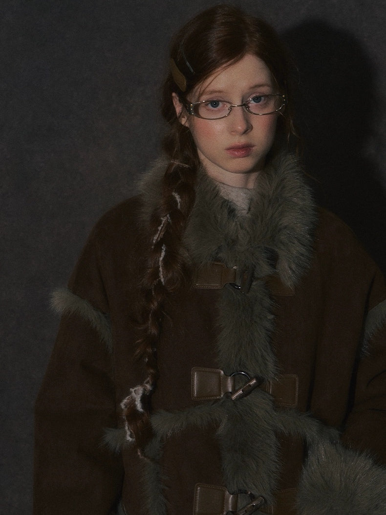LOLOL. Original Design Horn BuckleFur Collar Long Coat