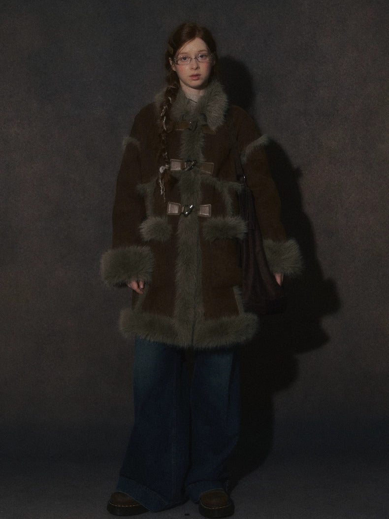 LOLOL. Original Design Horn BuckleFur Collar Long Coat