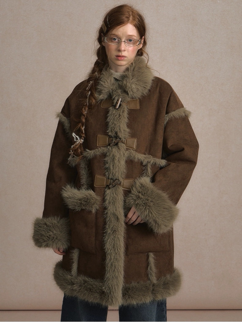LOLOL. Original Design Horn BuckleFur Collar Long Coat