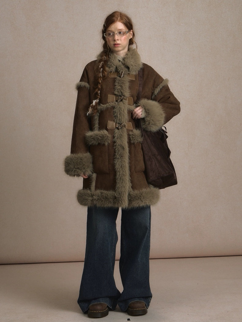 LOLOL. Original Design Horn BuckleFur Collar Long Coat