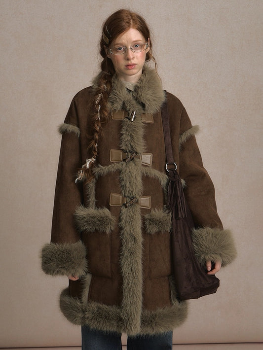 LOLOL. Original Design Horn BuckleFur Collar Long Coat