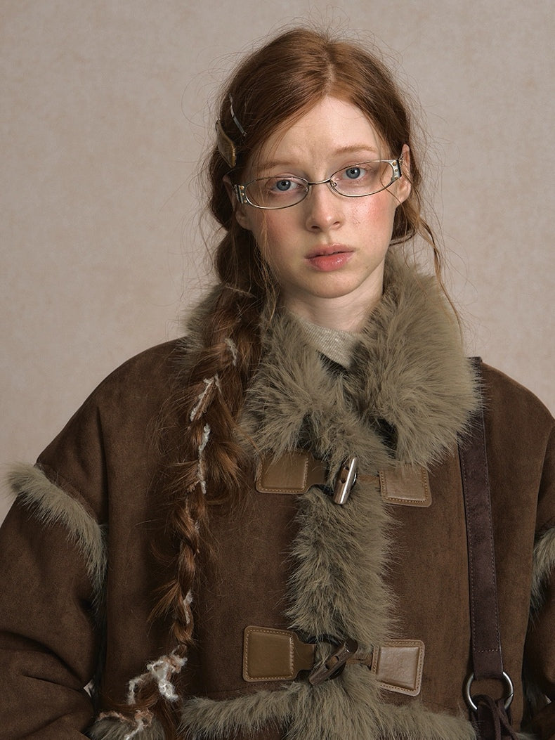 LOLOL. Original Design Horn BuckleFur Collar Long Coat