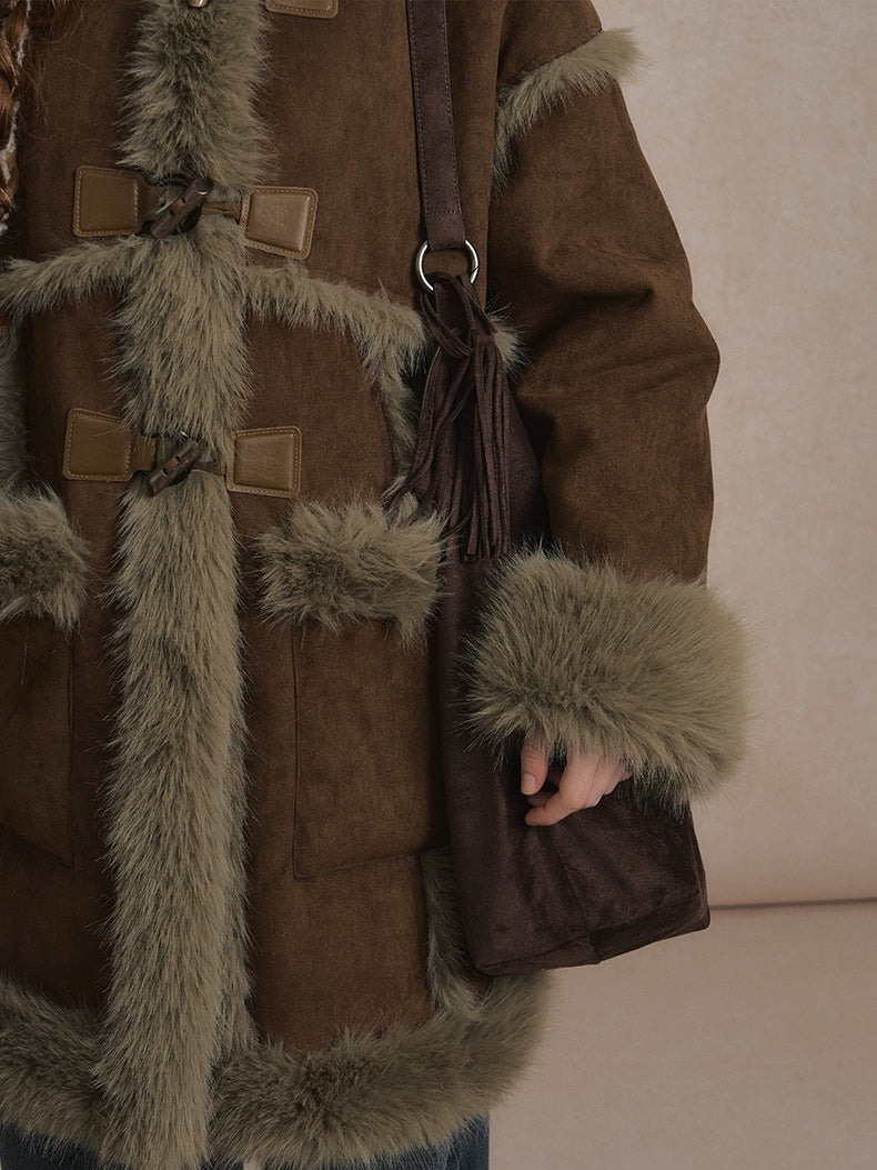 LOLOL. Original Design Horn BuckleFur Collar Long Coat
