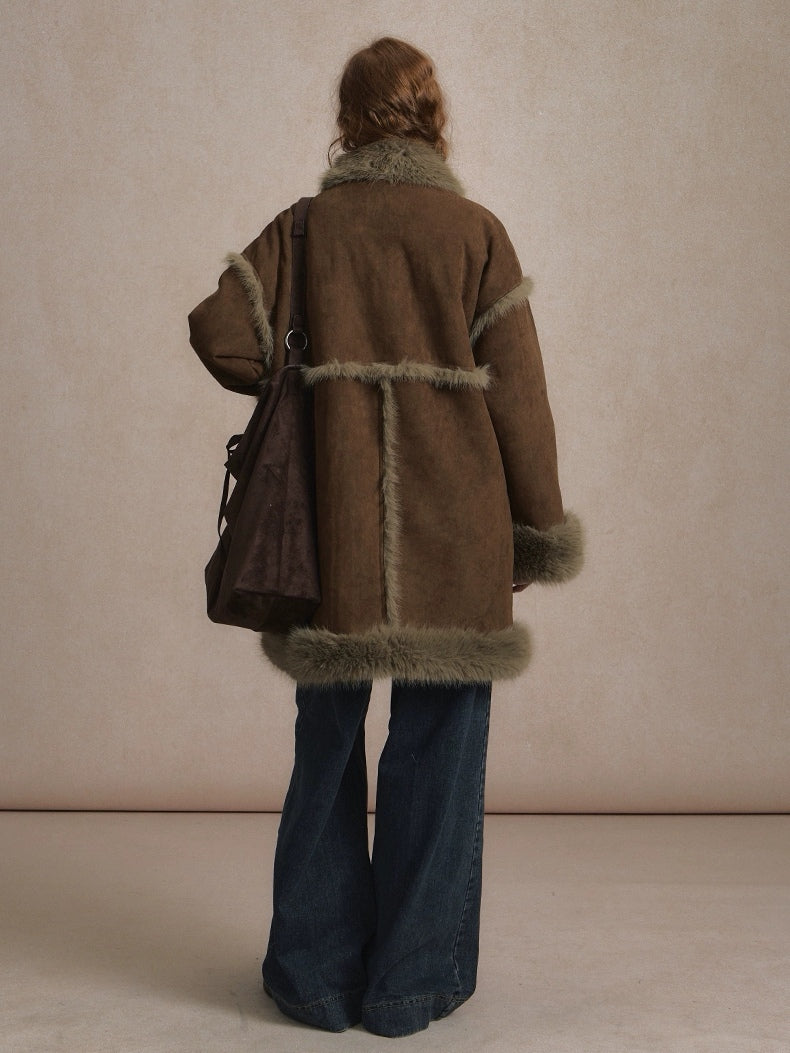 LOLOL. Original Design Horn BuckleFur Collar Long Coat