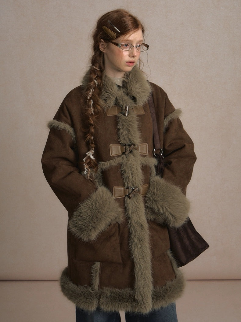 LOLOL. Original Design Horn BuckleFur Collar Long Coat