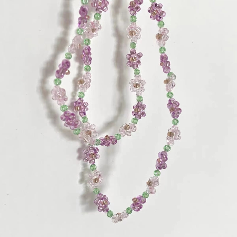 YEE ACC. original handmade purple transparent flower beaded necklace