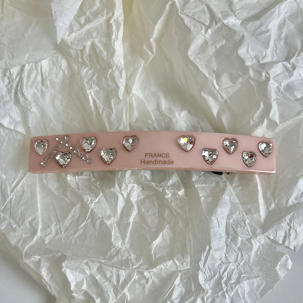 BLACK OR PINK OR WHITE!? love heart diamond spring clip