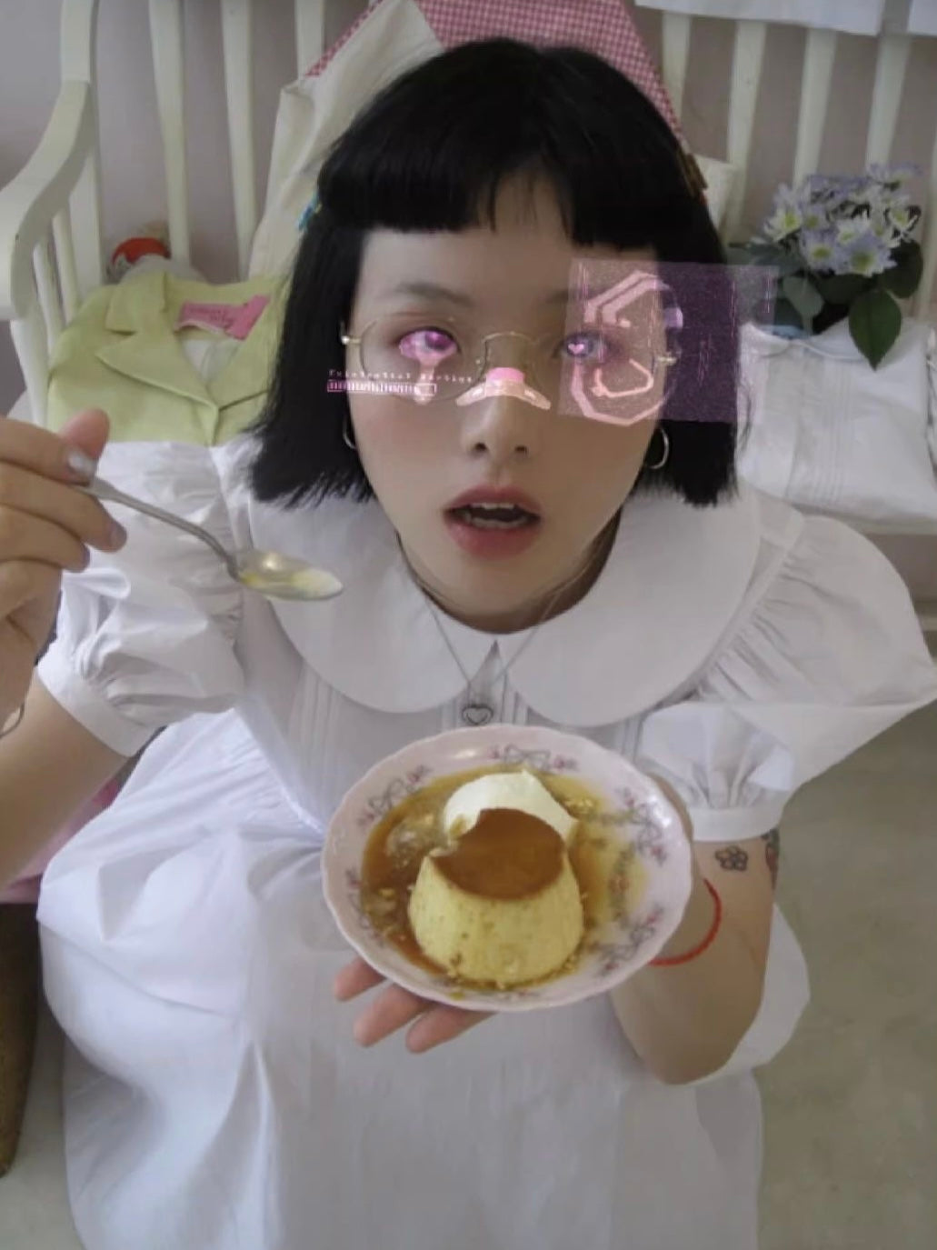 CherryWine. Original Design White Doll Collar Puff Sleeve Loose Dress