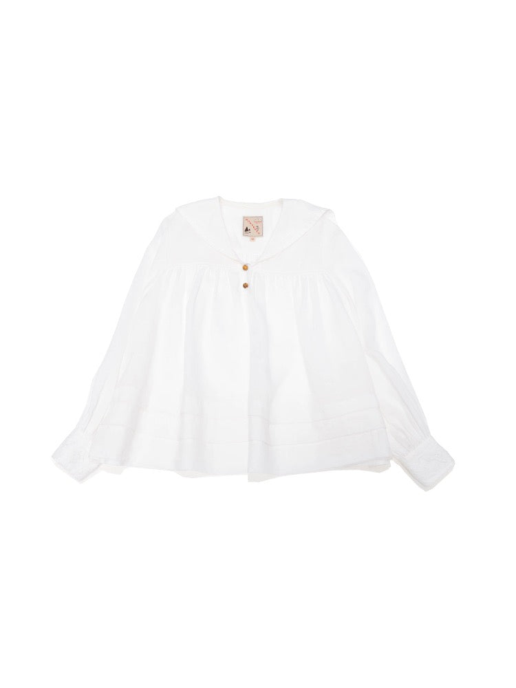 WOKERKER. Original Design Sailor Collar Antique White Ramie Blouse