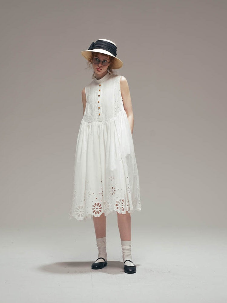 WOKERKER. Original Design Antique White Embroidered Tank Dress