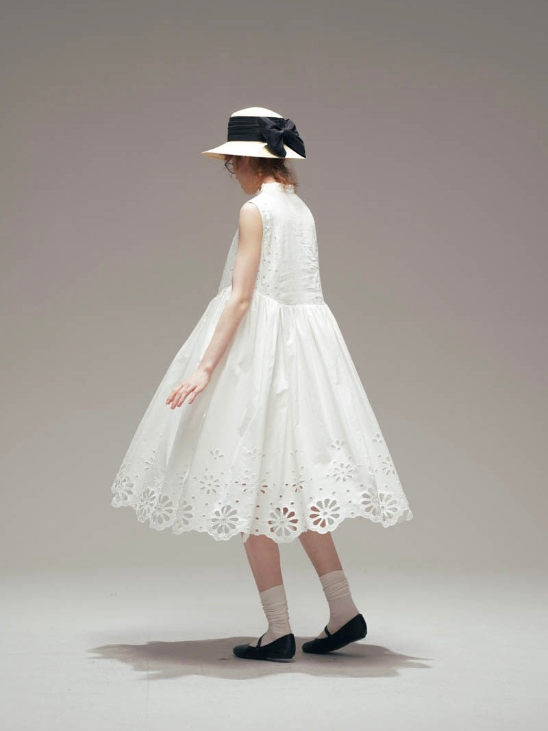 WOKERKER. Original Design Antique White Embroidered Tank Dress