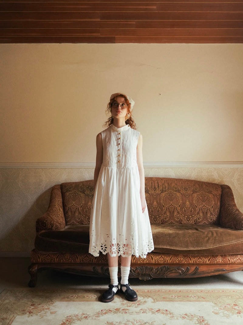 WOKERKER. Original Design Antique White Embroidered Tank Dress