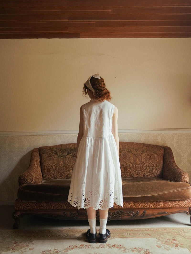 WOKERKER. Original Design Antique White Embroidered Tank Dress