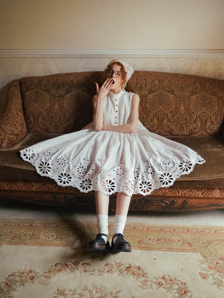 WOKERKER. Original Design Antique White Embroidered Tank Dress