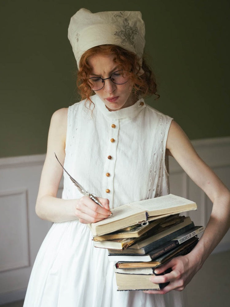 WOKERKER. Original Design Antique White Embroidered Tank Dress