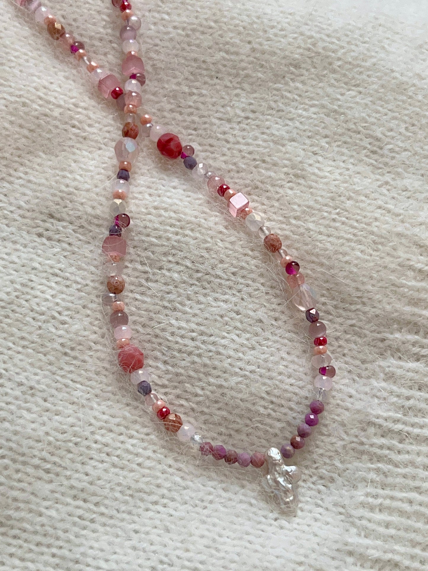 TadaHoops. Original Handmade Pink Natural Stone Baroque Pearl Cross Necklace