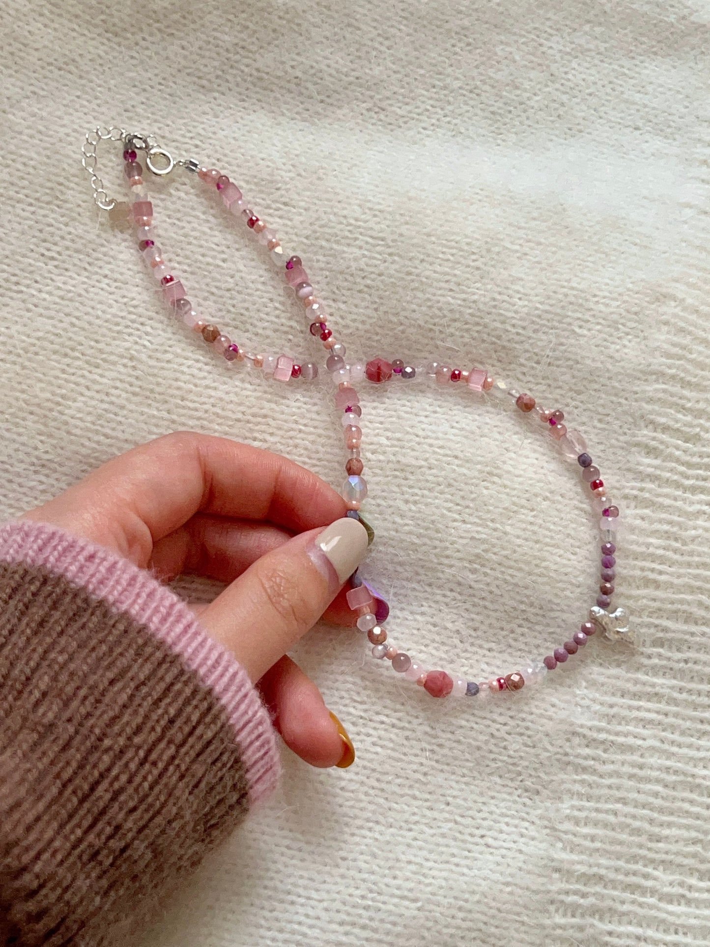 TadaHoops. Original Handmade Pink Natural Stone Baroque Pearl Cross Necklace
