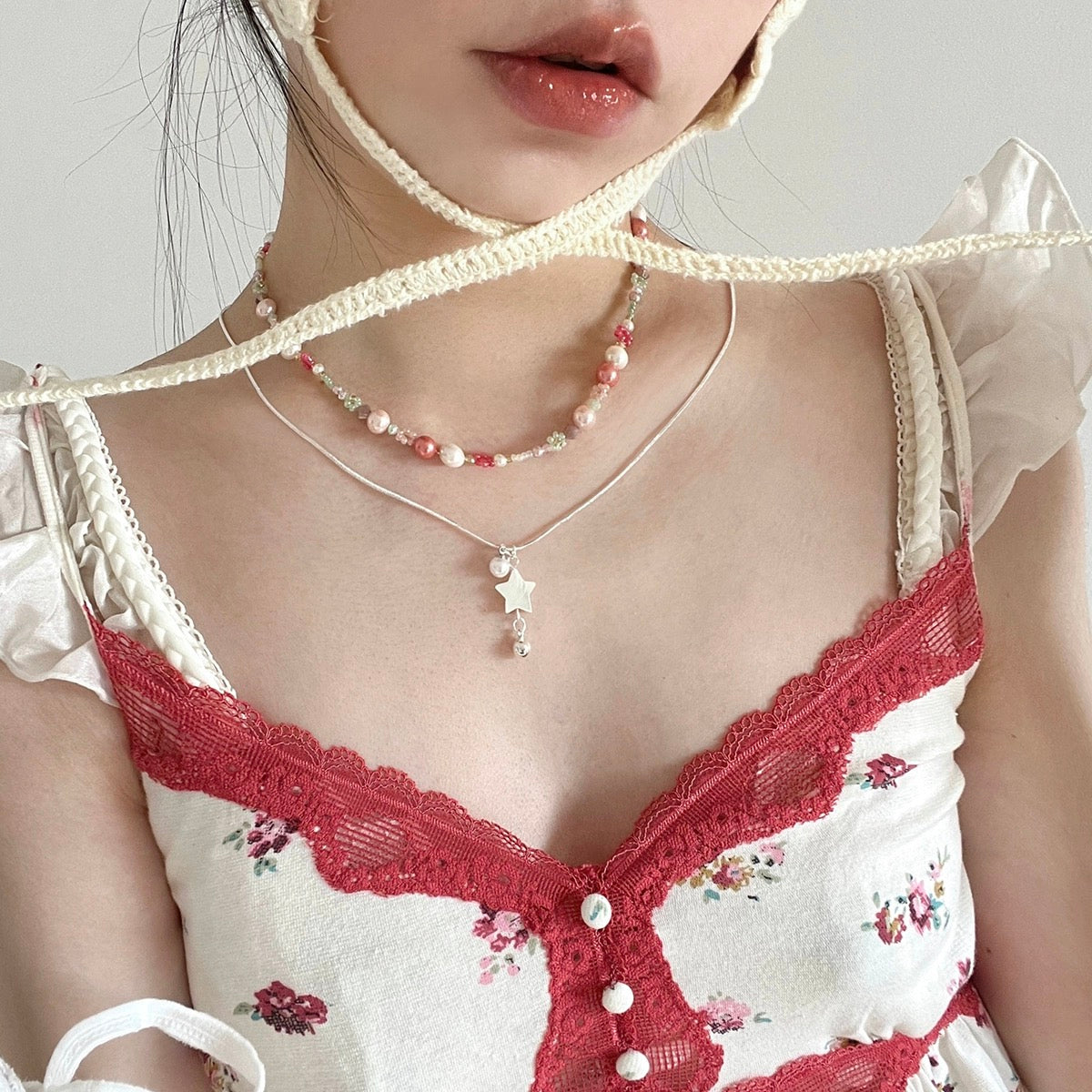 YEE ACC. Original Handmade Cherry Red Fritillary Bead Necklace