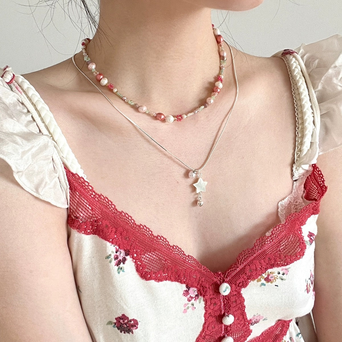 YEE ACC. Original Handmade Cherry Red Fritillary Bead Necklace