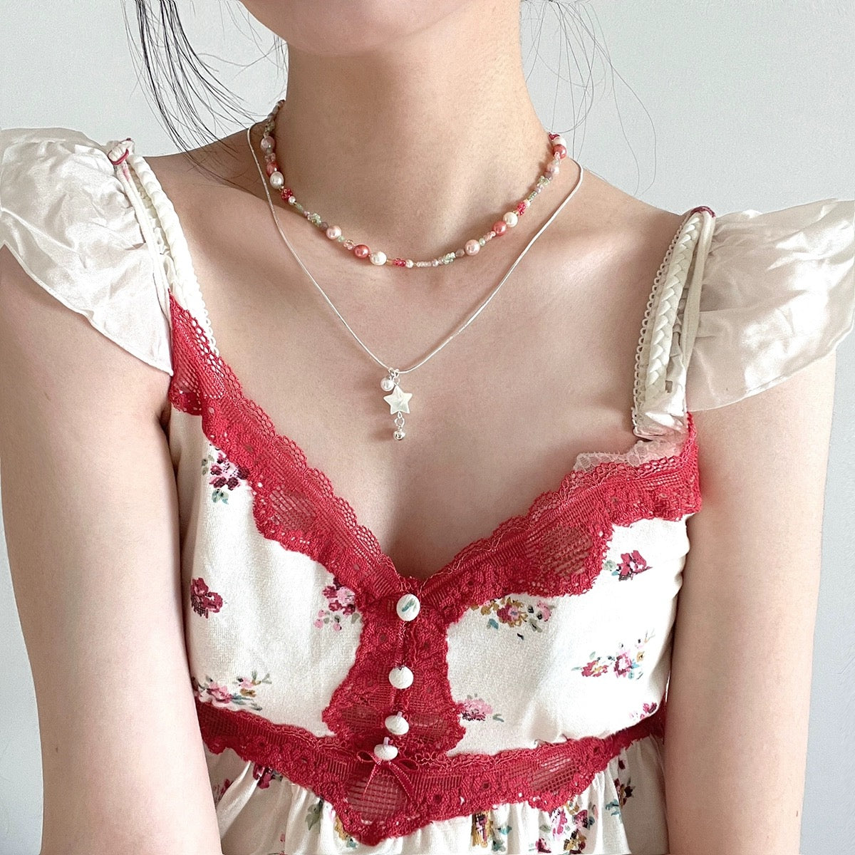 YEE ACC. Original Handmade Cherry Red Fritillary Bead Necklace