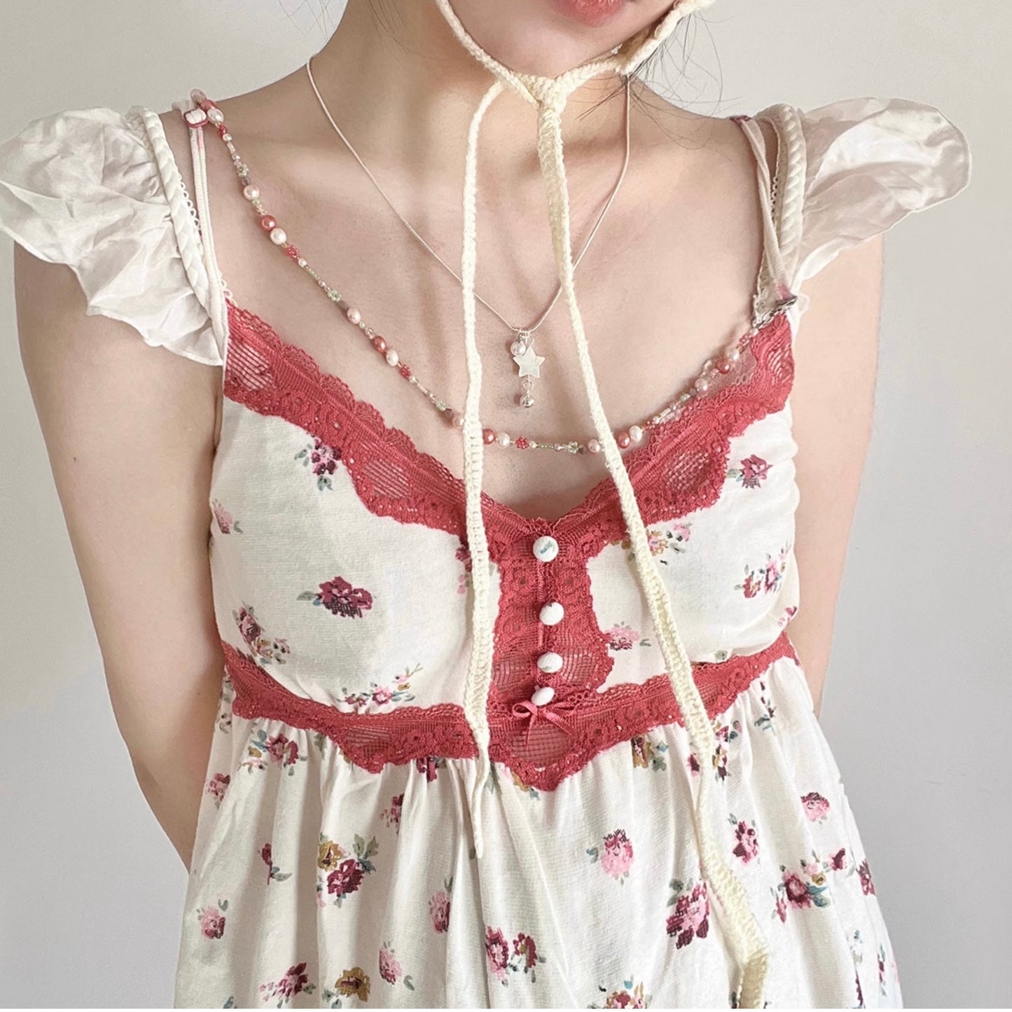 YEE ACC. Original Handmade Cherry Red Fritillary Bead Necklace