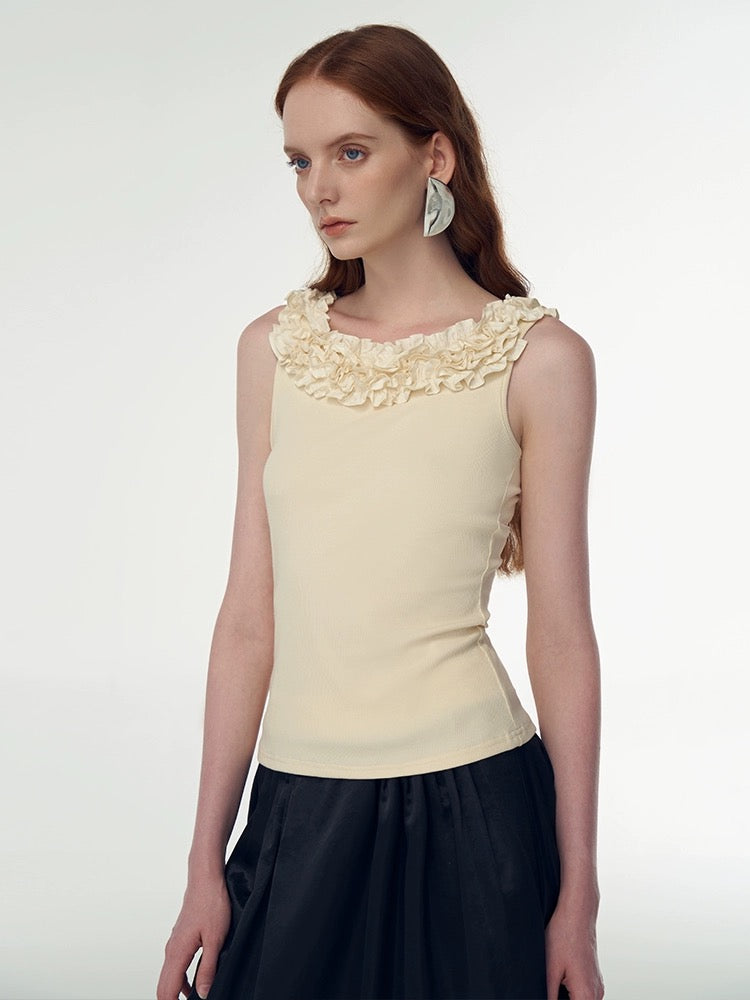 someone sometimes . Original Design Frill Lace High Elastic Knit Vest