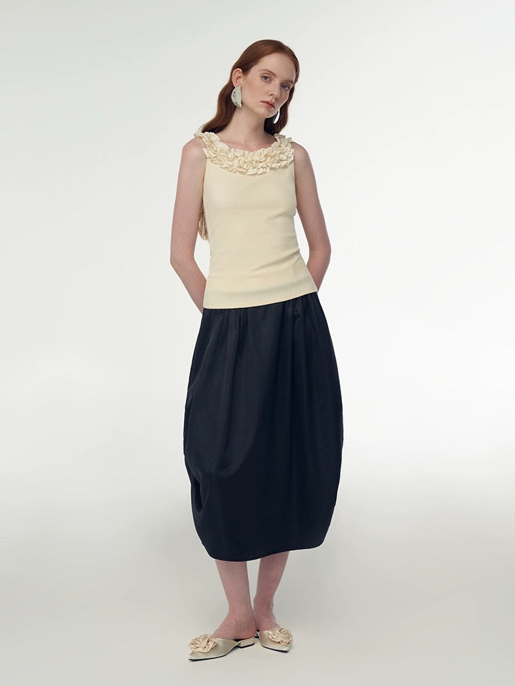 someone sometimes . Original Design Frill Lace High Elastic Knit Vest