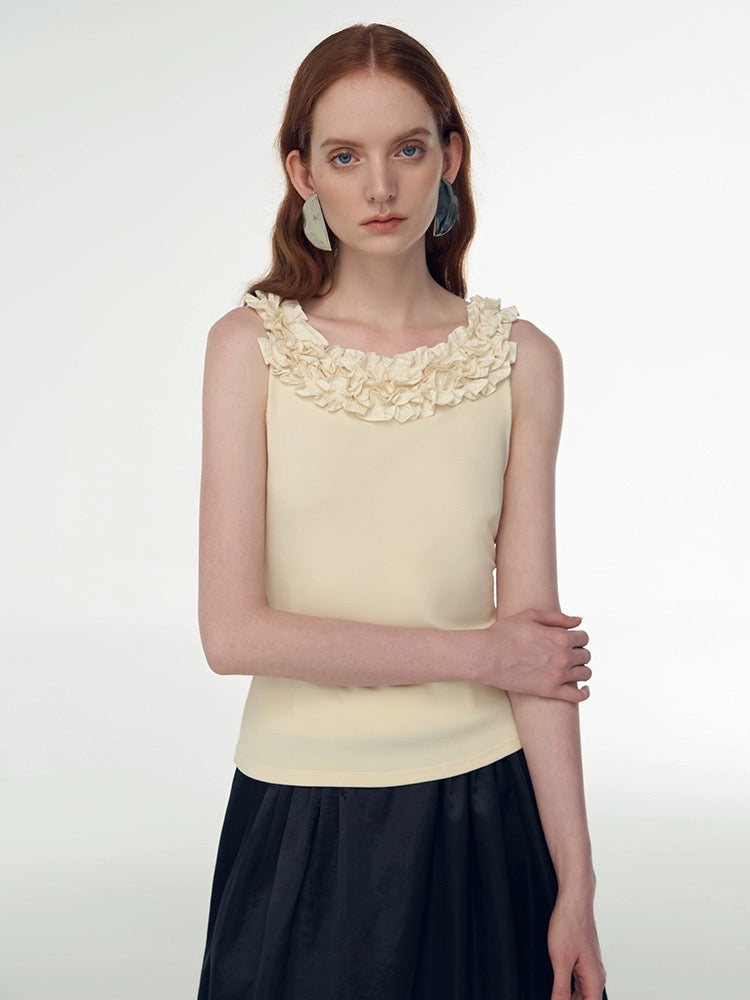 someone sometimes . Original Design Frill Lace High Elastic Knit Vest