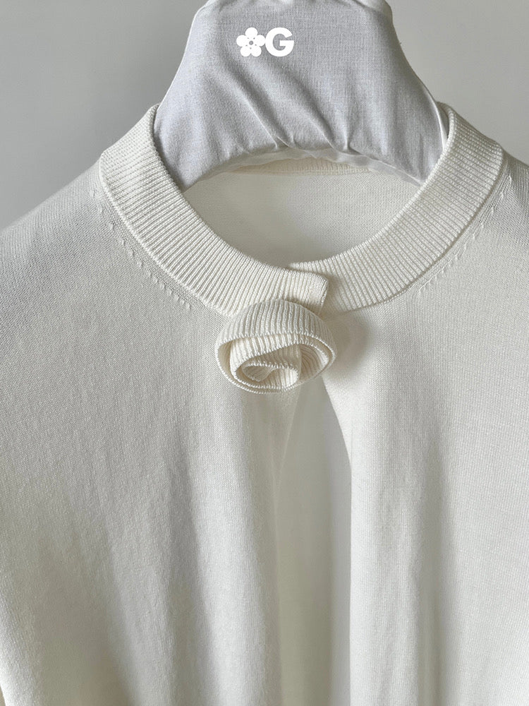 PFF GIRL. Original Design White Collar Floral Knit Cardigan