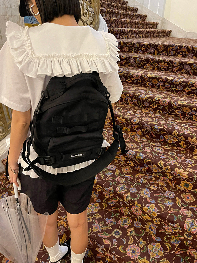 PFF GIRL. Original Design White Ruffled Sailor Collar Short Sleeve Shirt