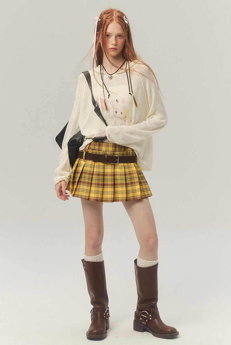 LOLOL.Original Design Sweet Girl Loose Cat Print Hooded Knit