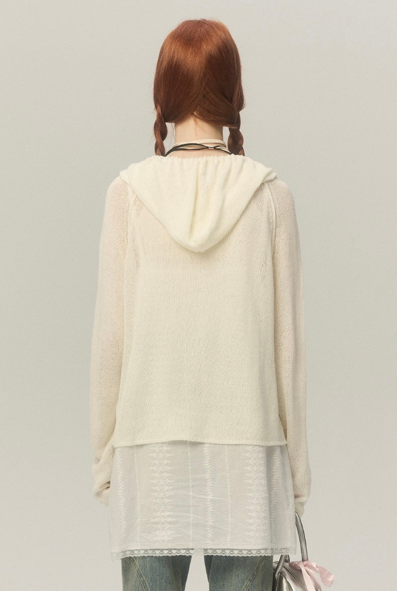 LOLOL.Original Design Sweet Girl Loose Cat Print Hooded Knit