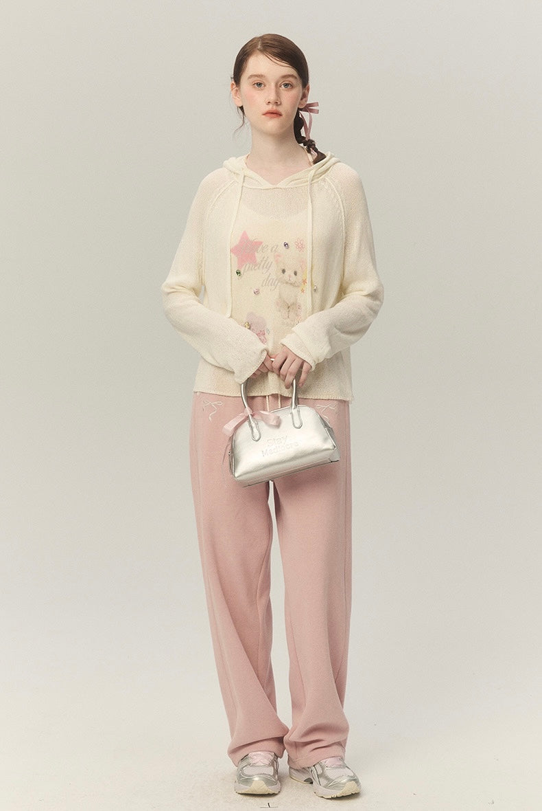 LOLOL.Original Design Sweet Girl Loose Cat Print Hooded Knit