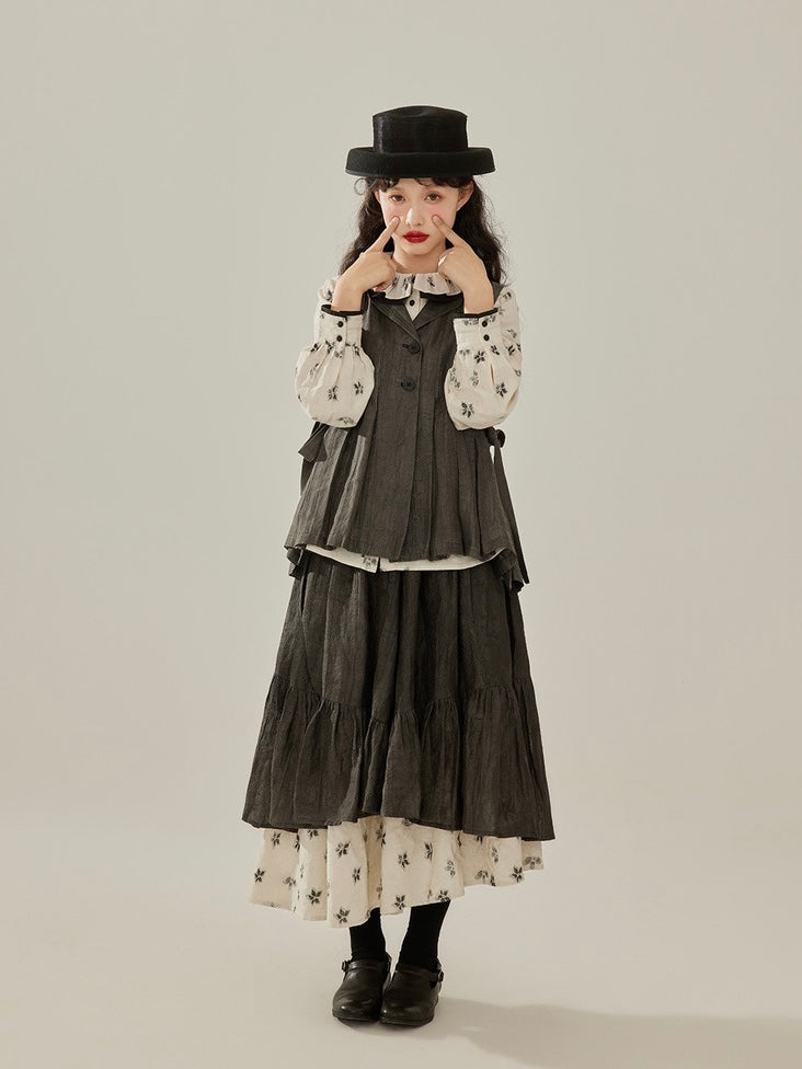 Mani. Original Design Retro Contrast Jacquard Raff Collar Shirt &Skirt