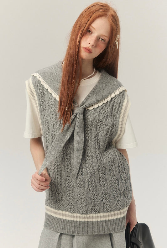 LOLOL.Original Design Preppy Loose Sailor Collar Knit Tank