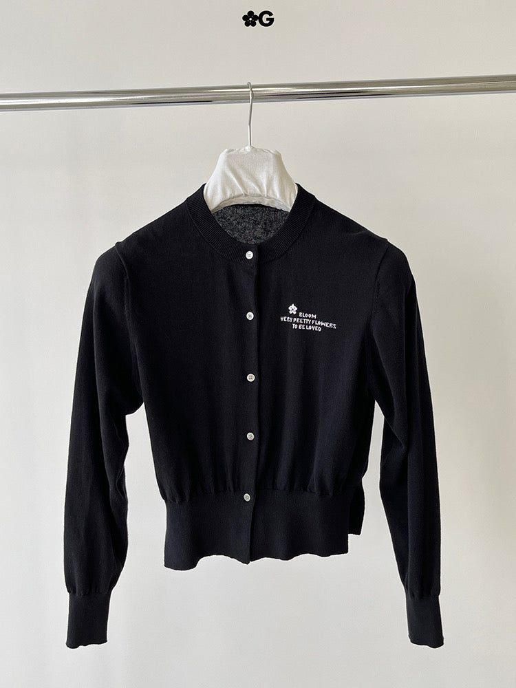 PFF GIRL. Original Design Black Embroidered Cardigan