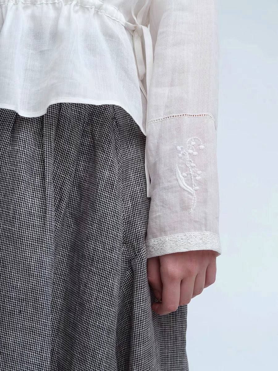 Women stars birds. Original Design Lily of the Valley Embroidered Antique Shirt