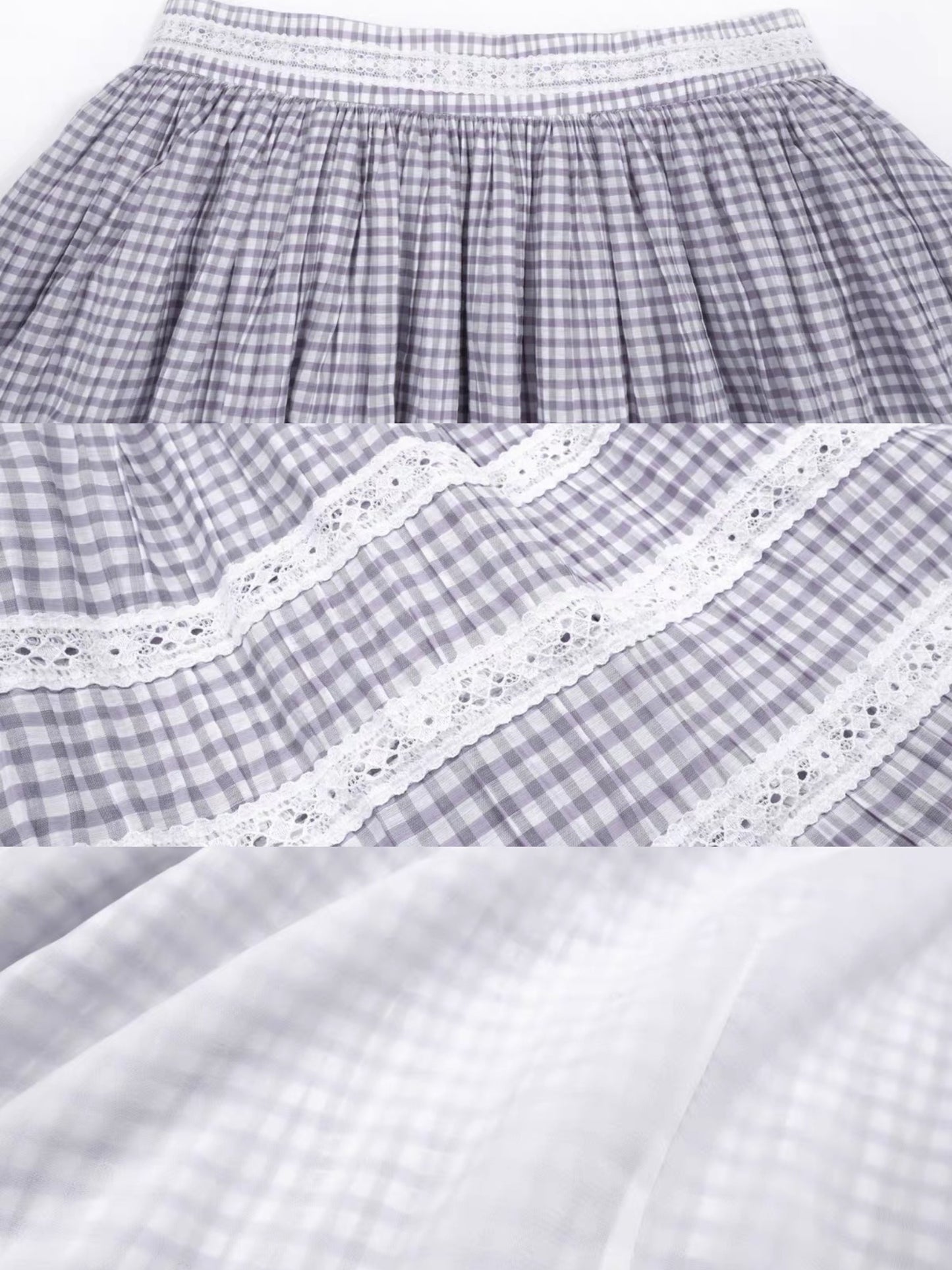 CherryWine. Original Design "Pearl" Purple Plaid Lace Elegant Shirt & Skirt